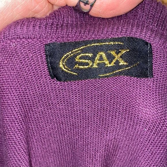 Sax cardigan sweater plum with ruffle trim size large - Picture 4 of 7